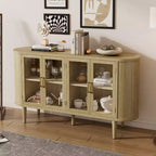 Bahut de ferme avec rangement, meuble buffet en bois avec portes vitrées et étagères réglables
