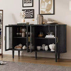 Bahut de ferme avec rangement, meuble buffet en bois avec portes vitrées et étagères réglables