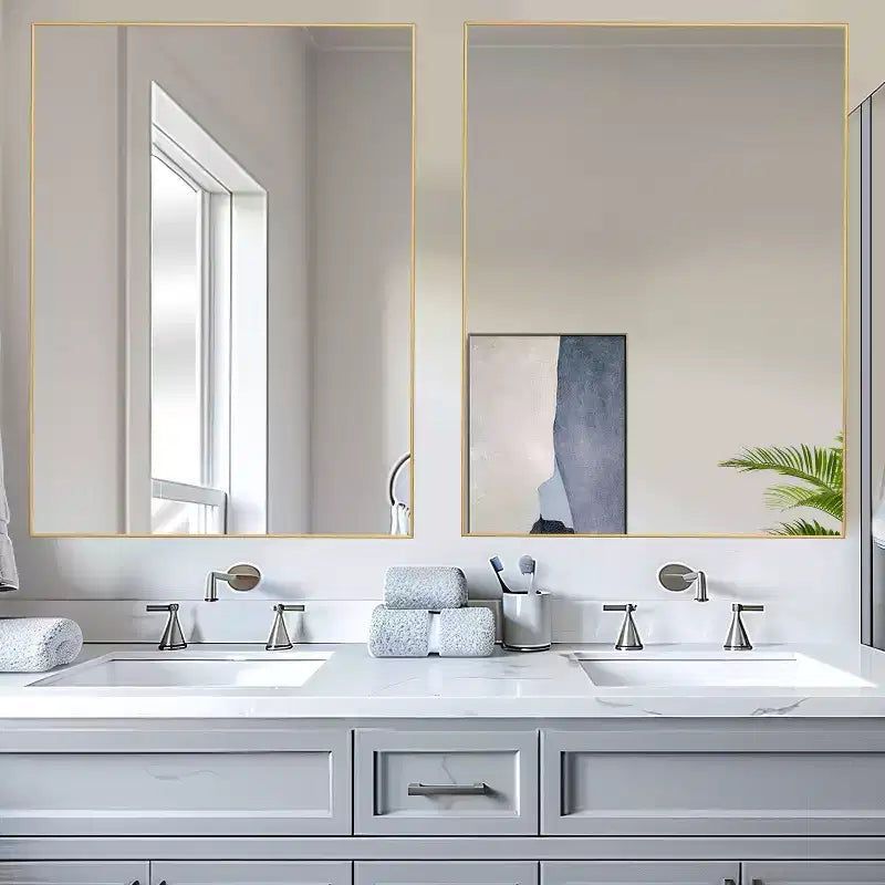 Thin-Edge Gold Aluminum Alloy Right-Angle Hanging Mirror (Double-Sided)