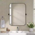 Classic 80cm Black Iron Rectangular Mirror with Rounded Corners, Rotating Hardware, 4cm Depth