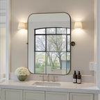 Miroir rectangulaire noir en fer classique de 80 cm avec coins arrondis, quincaillerie rotative, profondeur de 4 cm