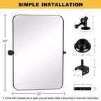 Miroir rectangulaire noir en fer classique de 80 cm avec coins arrondis, quincaillerie rotative, profondeur de 4 cm