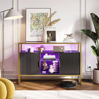 Bestier 47 Meuble de bar à café avec étagères réglables, buffet à LED avec prise de courant et étagères en verre, table d'entrée pour salon