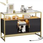 Bestier 47 Meuble de bar à café avec étagères réglables, buffet à LED avec prise de courant et étagères en verre, table d'entrée pour salon