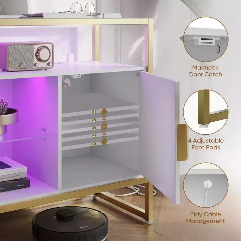 Bestier 47 Meuble de bar à café avec étagères réglables, buffet à LED avec prise de courant et étagères en verre, table d'entrée pour salon