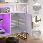 Bestier 47 Meuble de bar à café avec étagères réglables, buffet à LED avec prise de courant et étagères en verre, table d'entrée pour salon