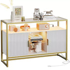 Bestier 47 Meuble de bar à café avec étagères réglables, buffet à LED avec prise de courant et étagères en verre, table d'entrée pour salon