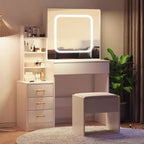 Ensemble de coiffeuse Acekool avec miroir coulissant, éclairage tactile, station de charge, 4 tiroirs et étagères, tabouret, pour chambre à coucher