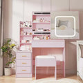 Ensemble de coiffeuse Acekool avec miroir coulissant, éclairage tactile, station de charge, 4 tiroirs et étagères, tabouret, pour chambre à coucher