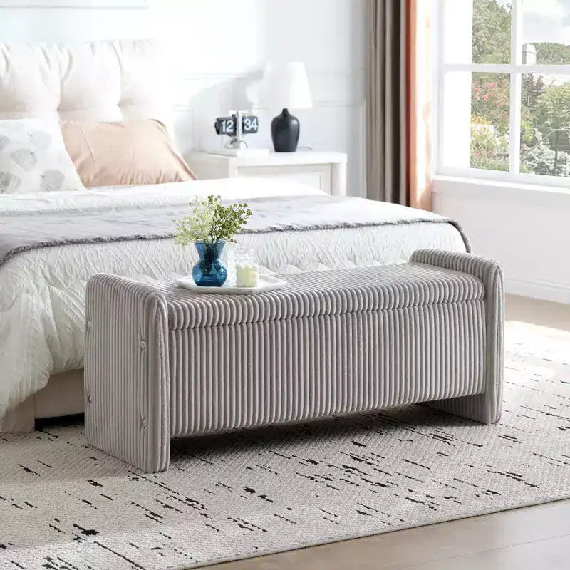 Banc pouf ottoman en velours PINMOCO 44 pouces, repose-pieds rembourré de rangement pour salon et chambre à coucher