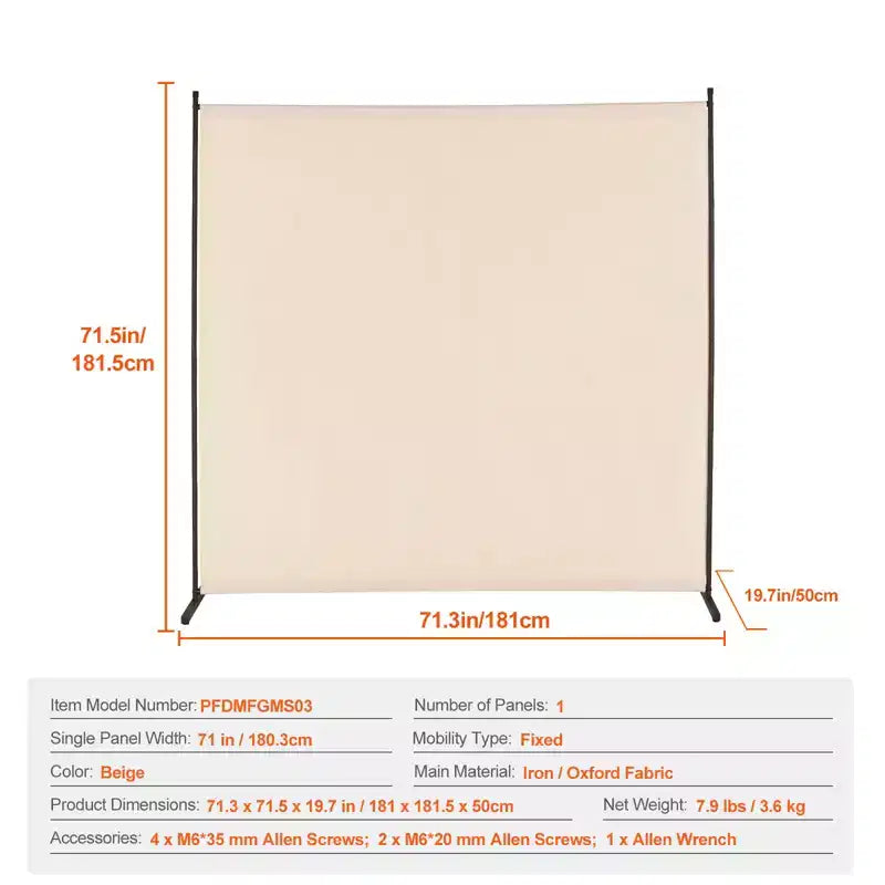 Paravent VEVOR, Paravent simple, Paravent d'intérieur de 1,8 m, Paravent pour séparation de pièce, Panneau de séparation autoportant
