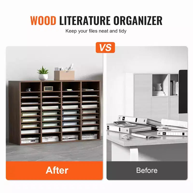 Organisateurs de documents VEVOR, Casier de bureau à 36 compartiments avec étagères réglables, Trieur de documents en bois 99,8 x 30,5 x 68,1 cm, certifié EPA
