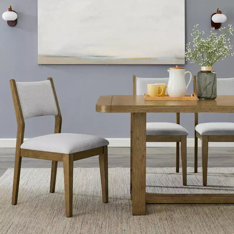 Chaises de salle à manger rembourrées Roundhill Furniture Parker, ensemble de 2, chêne clair et gris