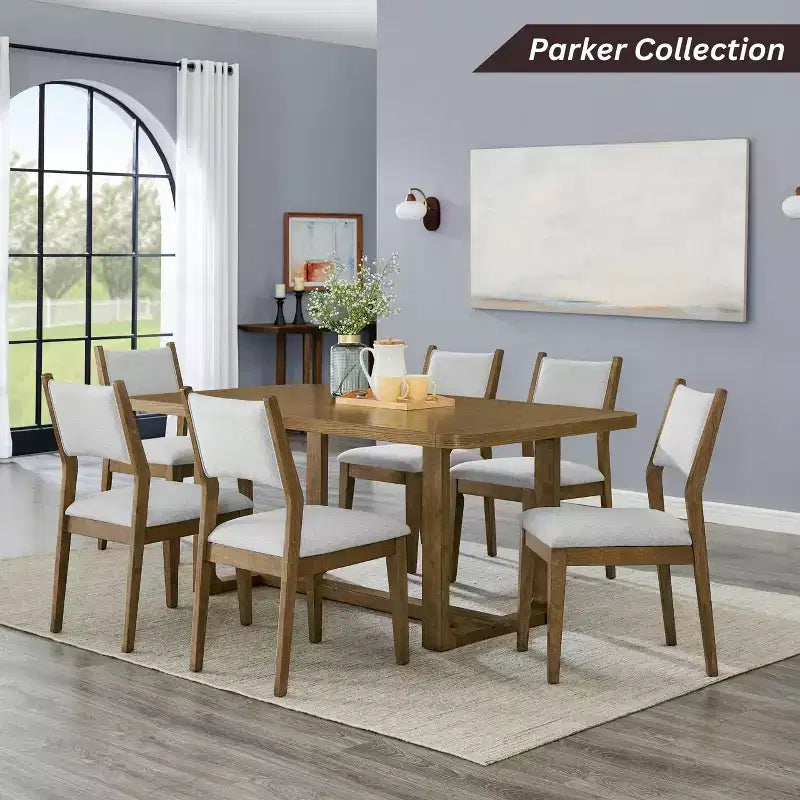 Chaises de salle à manger rembourrées Roundhill Furniture Parker, ensemble de 2, chêne clair et gris