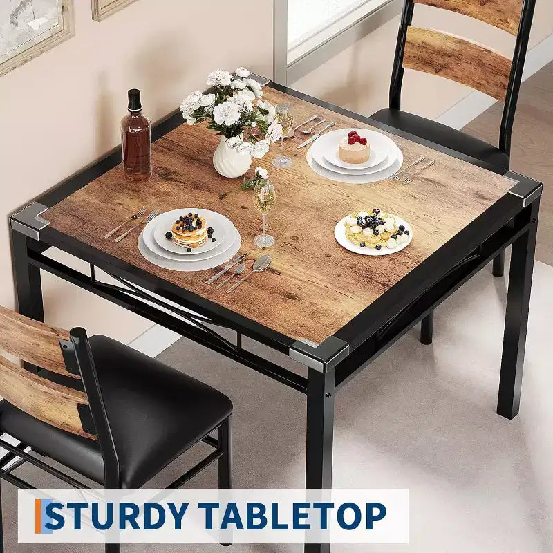 Table de cuisine avec 2 chaises rembourrées, ensemble de salle à manger 3 pièces en bois avec protection d'angle pour petit espace, appartement, salle à manger, cuisine