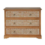 Commode en bois Christopher Knight Home Bianca Boho avec 3 tiroirs et motifs floraux sculptés