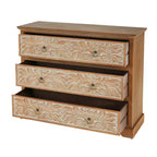 Commode en bois Christopher Knight Home Bianca Boho avec 3 tiroirs et motifs floraux sculptés