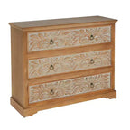 Commode en bois Christopher Knight Home Bianca Boho avec 3 tiroirs et motifs floraux sculptés