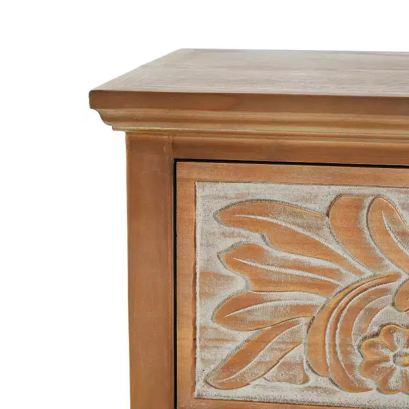 Commode en bois Christopher Knight Home Bianca Boho avec 3 tiroirs et motifs floraux sculptés
