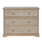 Commode en bois Christopher Knight Home Bianca Boho avec 3 tiroirs et motifs floraux sculptés