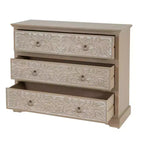 Commode en bois Christopher Knight Home Bianca Boho avec 3 tiroirs et motifs floraux sculptés