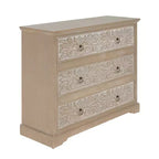 Commode en bois Christopher Knight Home Bianca Boho avec 3 tiroirs et motifs floraux sculptés