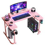 Bureau de gamer en U Bestier avec support d'écran, lumières LED, crochets pour casque, porte-gobelet, noir fibre de carbone