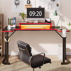 Bureau de gamer en U Bestier avec support d'écran, lumières LED, crochets pour casque, porte-gobelet, noir fibre de carbone
