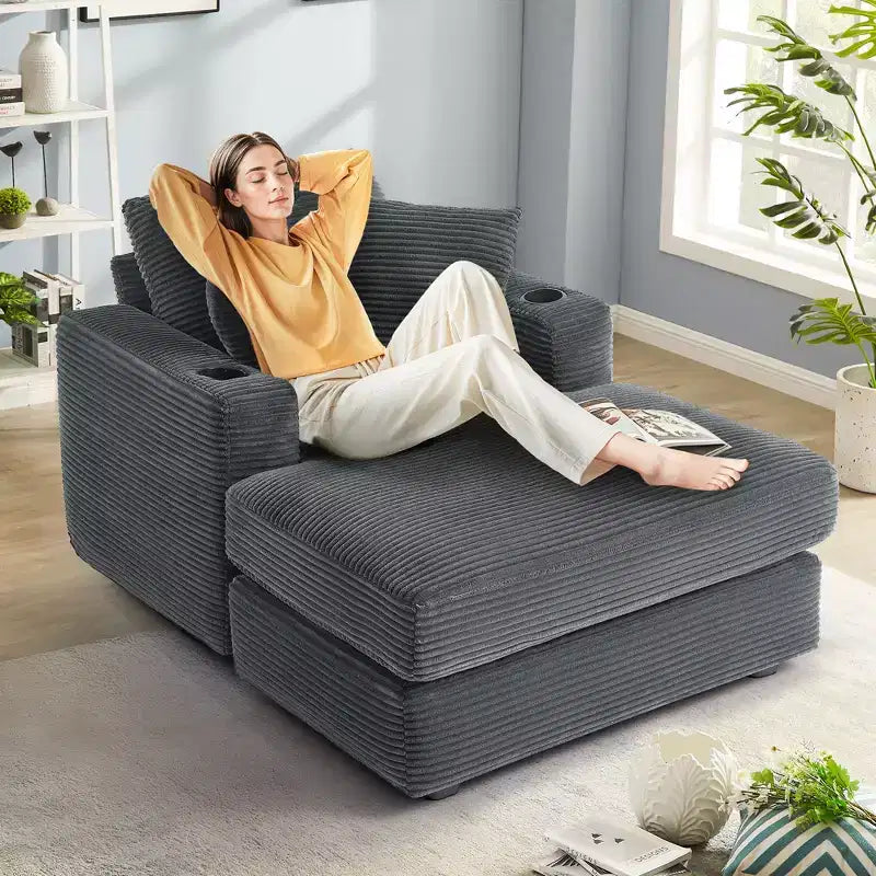 Hyleory Chaise longue en velours côtelé avec ottoman, fauteuil inclinable une place, fauteuil d'appoint moderne pour salon ou chambre à coucher