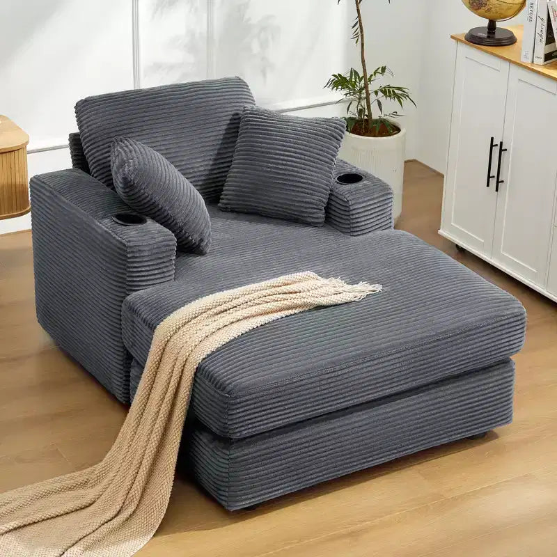 Hyleory Chaise longue en velours côtelé avec ottoman, fauteuil inclinable une place, fauteuil d'appoint moderne pour salon ou chambre à coucher