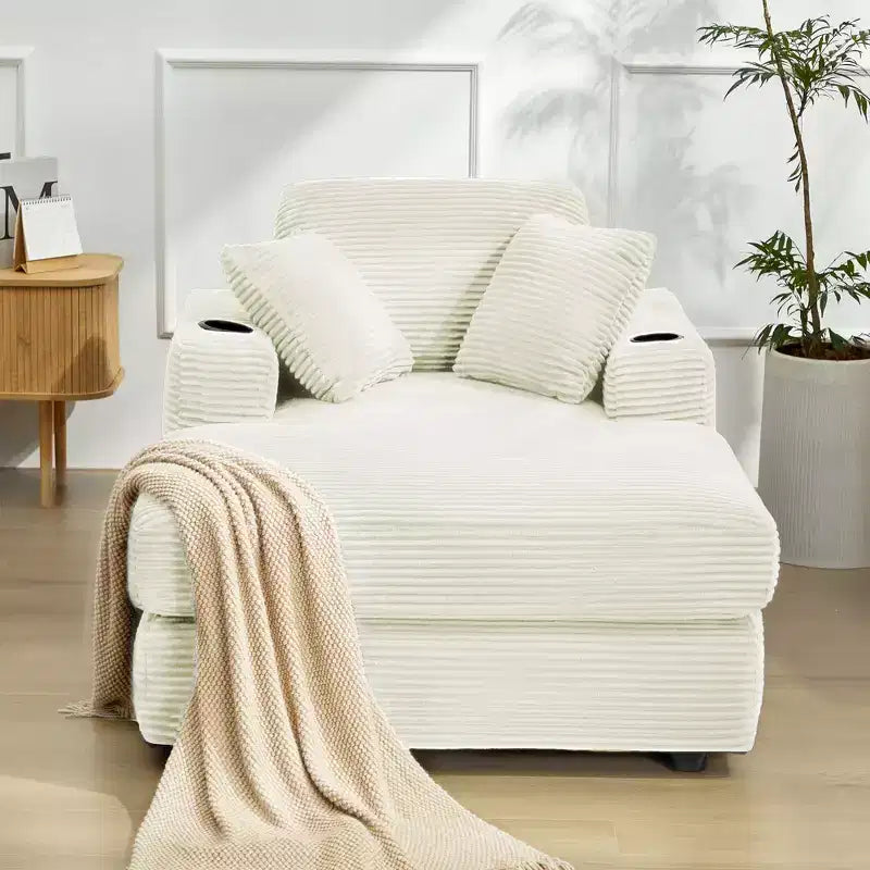 Hyleory Chaise longue en velours côtelé avec ottoman, fauteuil inclinable une place, fauteuil d'appoint moderne pour salon ou chambre à coucher