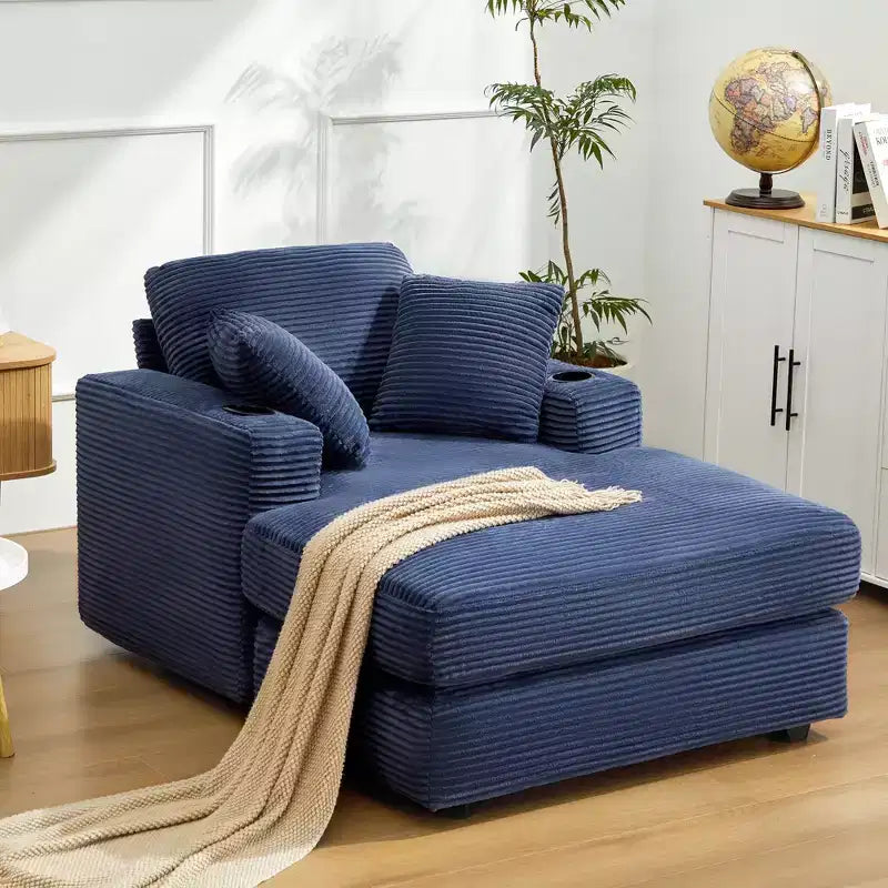 Hyleory Chaise longue en velours côtelé avec ottoman, fauteuil inclinable une place, fauteuil d'appoint moderne pour salon ou chambre à coucher