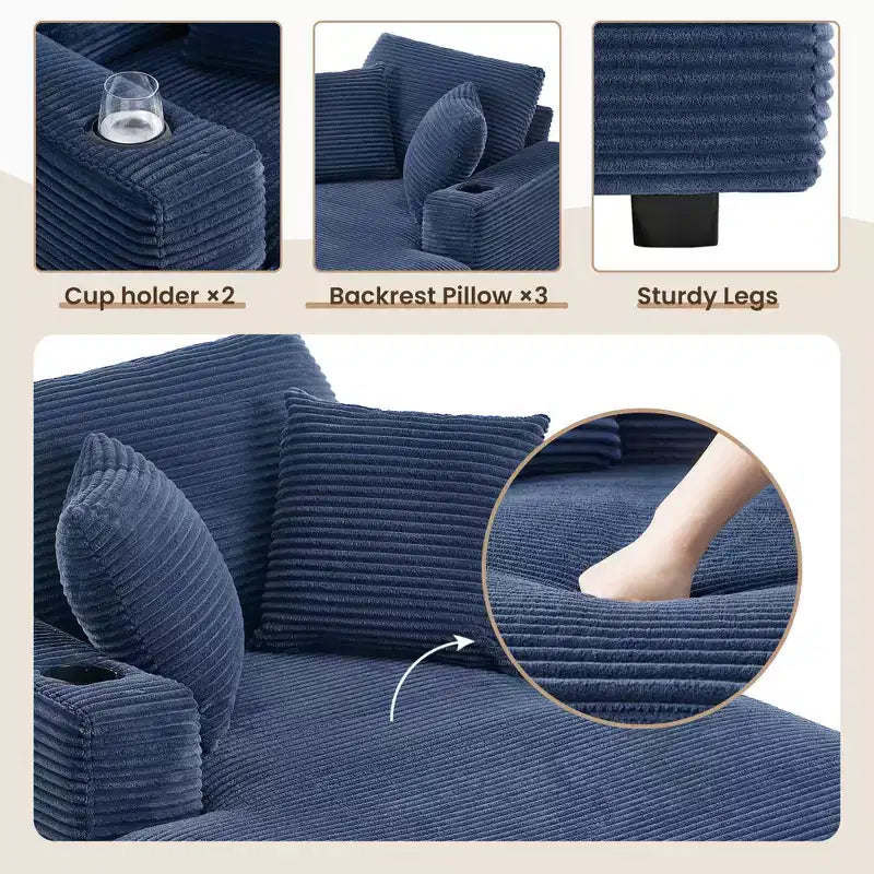 Hyleory Chaise longue en velours côtelé avec ottoman, fauteuil inclinable une place, fauteuil d'appoint moderne pour salon ou chambre à coucher