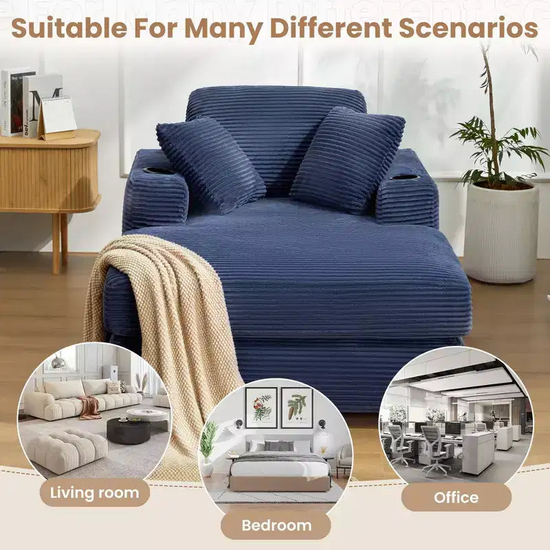 Hyleory Chaise longue en velours côtelé avec ottoman, fauteuil inclinable une place, fauteuil d'appoint moderne pour salon ou chambre à coucher