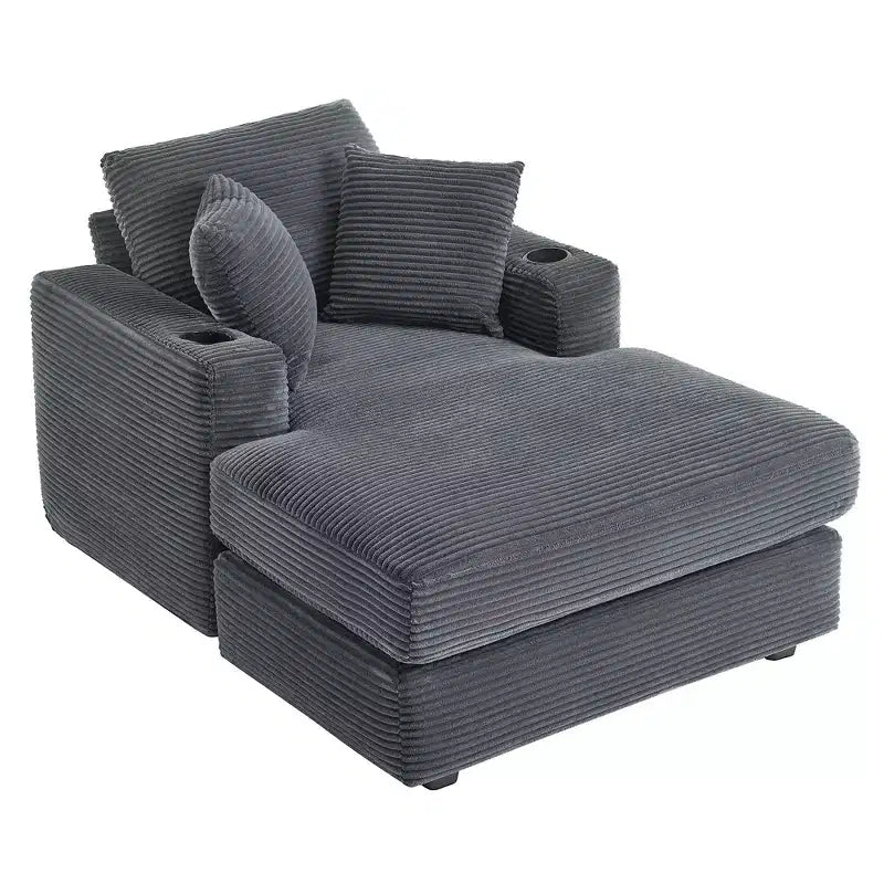 Hyleory Chaise longue en velours côtelé avec ottoman, fauteuil inclinable une place, fauteuil d'appoint moderne pour salon ou chambre à coucher
