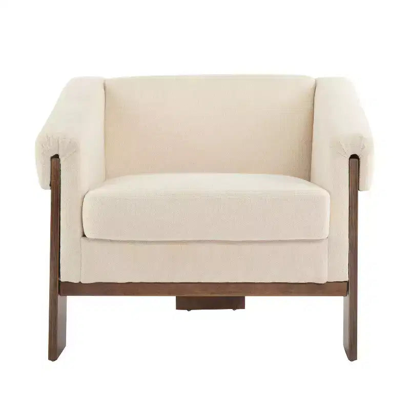 Okak 34 Fauteuil moderne avec revêtement confortable, coussins profonds, bois massif, fauteuil du milieu du siècle pour salon, chambre à coucher, salle d'attente