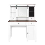 Coiffeuse de 110 cm de large Okak Farmhouse avec support pour sèche-cheveux, bureau de vanité avec tiroir de maquillage et armoire pour chambre à coucher