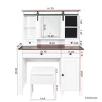 Coiffeuse de 110 cm de large Okak Farmhouse avec support pour sèche-cheveux, bureau de vanité avec tiroir de maquillage et armoire pour chambre à coucher