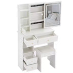 Coiffeuse et tabouret Okak avec 2 prises AC + 2 ports USB, coiffeuse avec support pour sèche-cheveux et miroir tactile LED, blanc