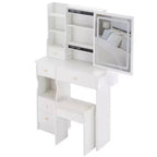 Coiffeuse et tabouret Okak avec 2 prises AC + 2 ports USB, coiffeuse avec support pour sèche-cheveux et miroir tactile LED, blanc
