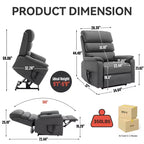 Fauteuil inclinable d'appoint Okak Leatheraire avec fonction de levage, de chauffage et de massage, fauteuil inclinable électrique moderne avec double moteur et télécommande.