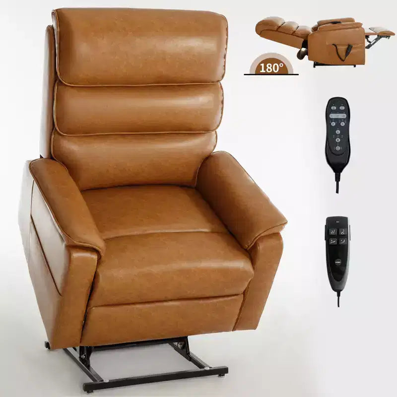 Fauteuil inclinable d'appoint Okak Leatheraire avec fonction de levage, de chauffage et de massage, fauteuil inclinable électrique moderne avec double moteur et télécommande.