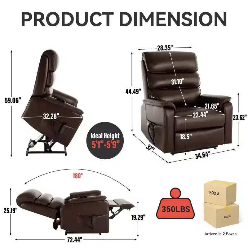 Fauteuil inclinable d'appoint Okak Leatheraire avec fonction de levage, de chauffage et de massage, fauteuil inclinable électrique moderne avec double moteur et télécommande.