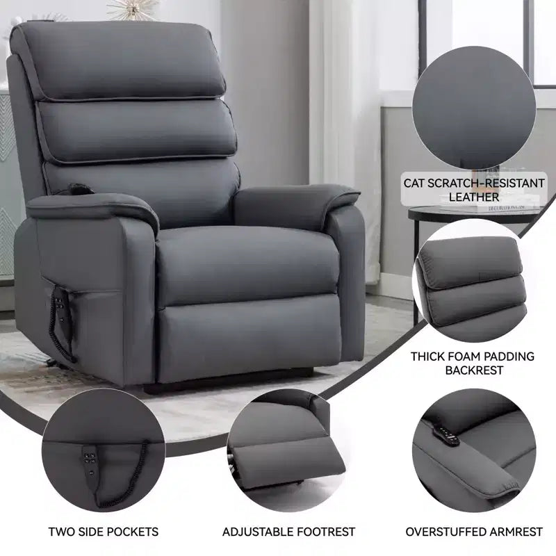 Fauteuil inclinable d'appoint Okak Leatheraire avec fonction de levage, de chauffage et de massage, fauteuil inclinable électrique moderne avec double moteur et télécommande.