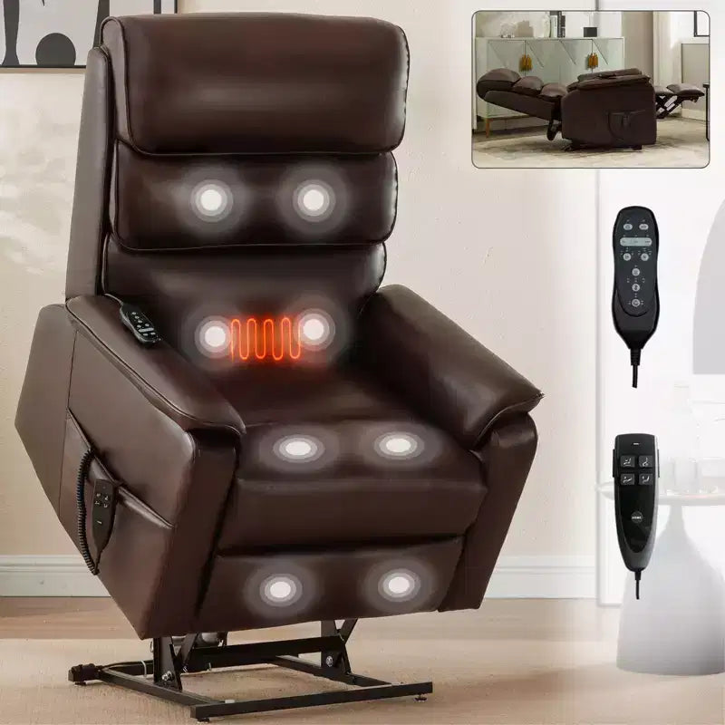 Fauteuil inclinable d'appoint Okak Leatheraire avec fonction de levage, de chauffage et de massage, fauteuil inclinable électrique moderne avec double moteur et télécommande.