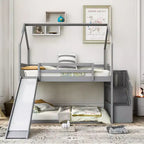 Whisen Twin over Twin Bunk Bed with Convertible Slide and Storage Staircase