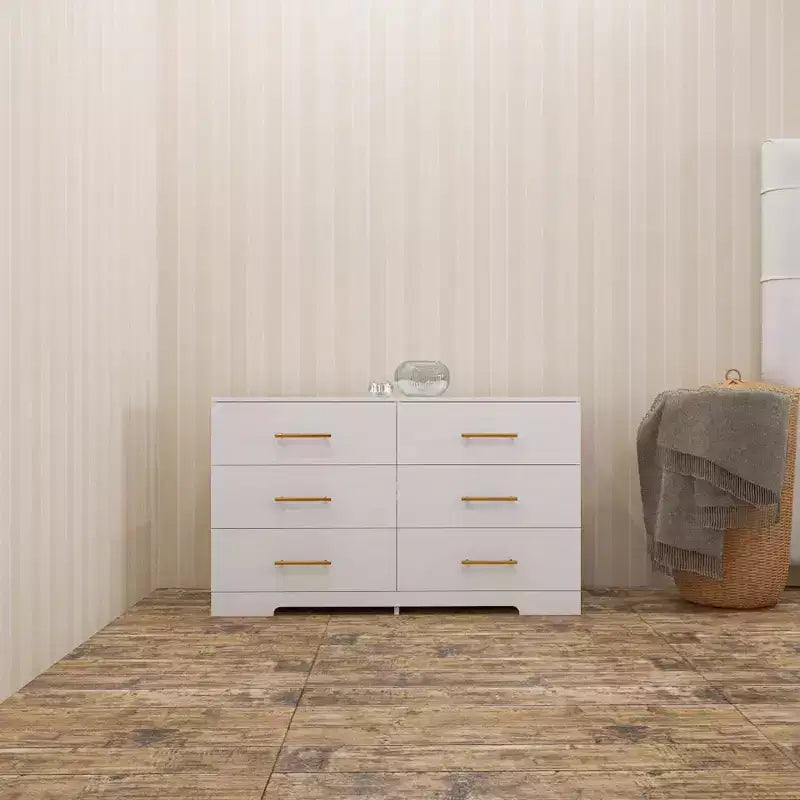 Commode Okak 2 rangées 6 tiroirs, commode moderne avec grand espace de rangement, armoire de rangement au fini mat pour le salon, l'entrée