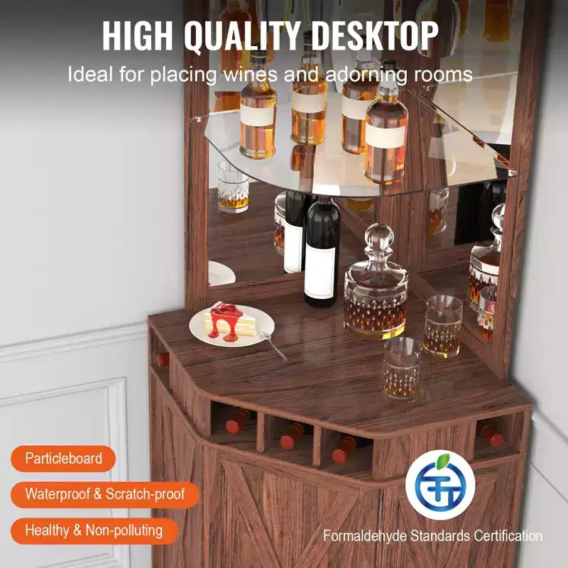 Meuble de Bar d'Angle Industriel VEVOR, Table à Vin pour Alcool et Verres, Buffet avec Porte-Verres, Noyer Noir