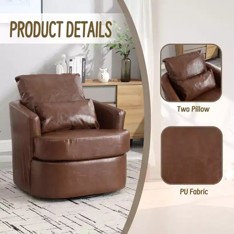 Fauteuil pivotant Okak 360°, Fauteuil d'appoint en cuir PU moelleux avec support ergonomique pour salon, chambre de bébé, bureau, espace de détente