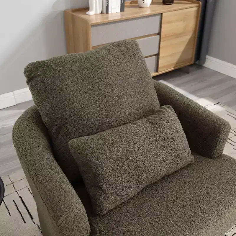 Fauteuil pivotant Okak 360°, Fauteuil d'appoint en cuir PU moelleux avec support ergonomique pour salon, chambre de bébé, bureau, espace de détente